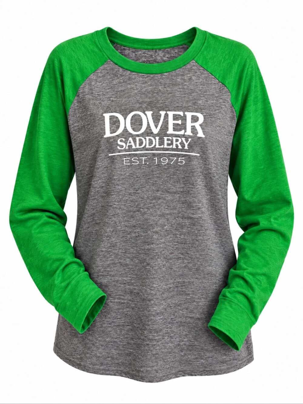 Dover Saddlery Equestrian Raglan Baseball Tee Gray Green Long Sleeve